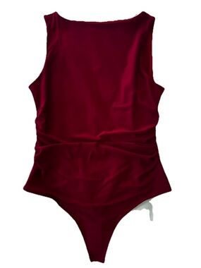Red Ruched Bodysuit with Stretch Sleeveless Thong Back Women’s Size XL
